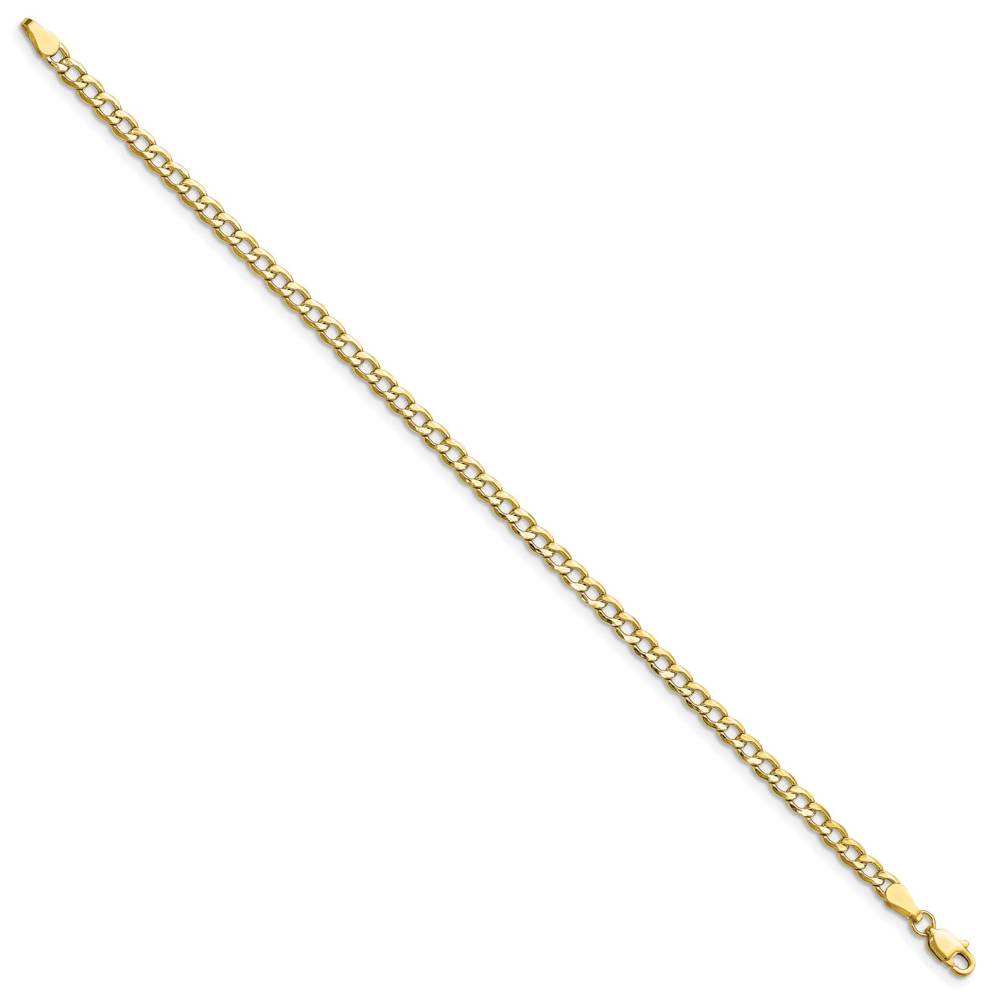 10K Semi-Solid Curb Link Bracelet 8" 3.5mm