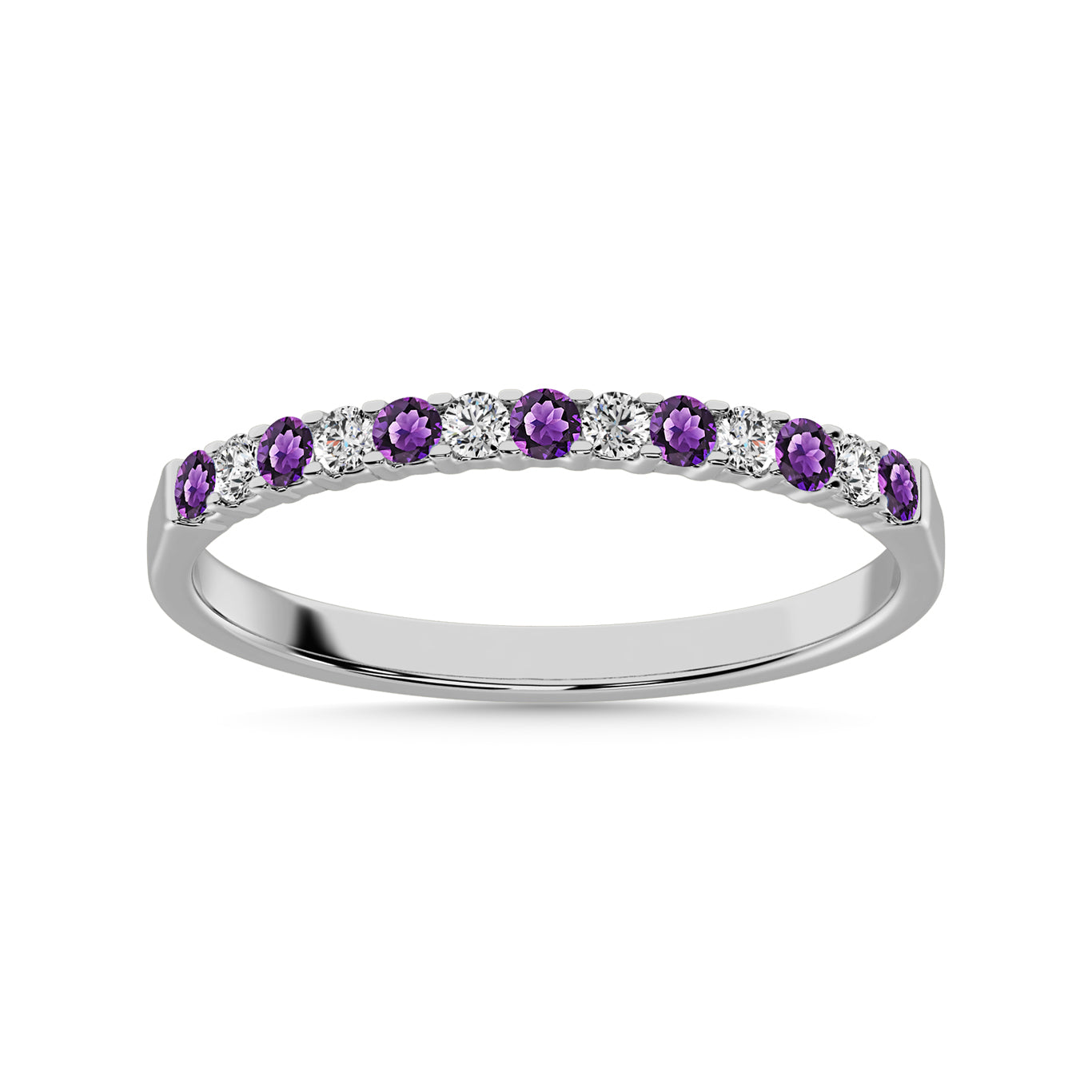 14K White Gold 1/4 Ct.tw Alternate Amethyst & Diamond Machine Band