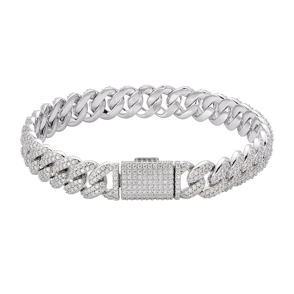 S.Silver Moissanite 10mm Cuban Bracelet 8 Inch RP+GP 5-1/10 Cttw