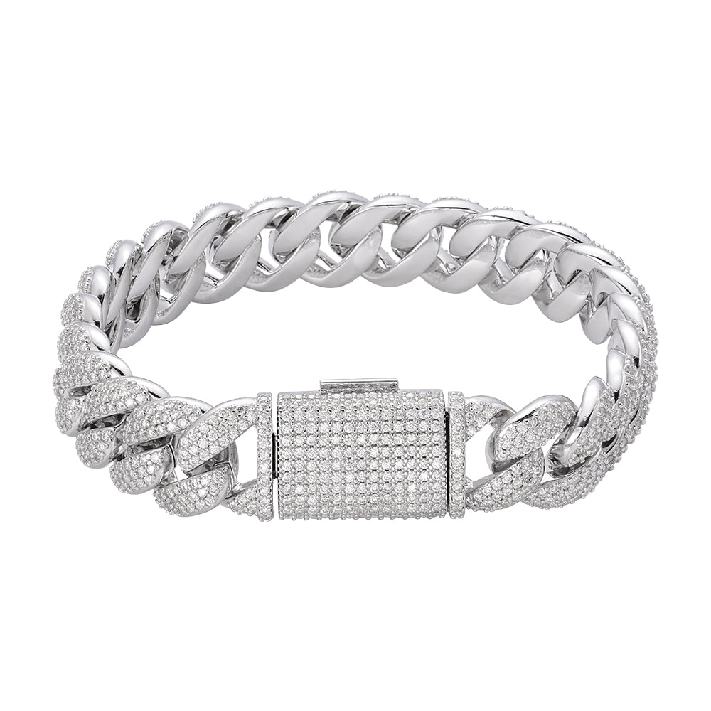 S.Silver Round Moissanite 15mm Cuban 8.50 Inch Bracelet RP 11-3/4 Cttw