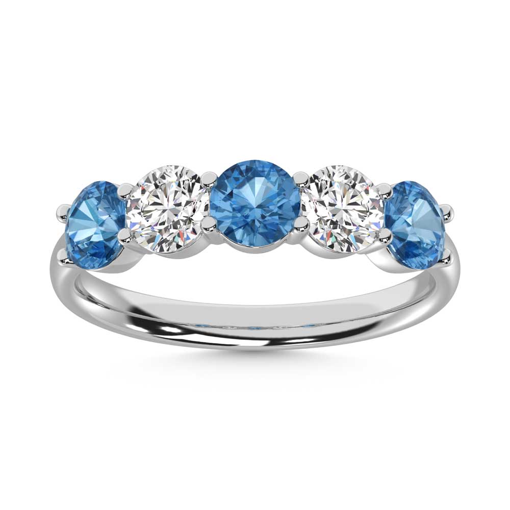 14K White Gold 1 Ct.Tw. 5 Stone Alternate White and Blue Lab Grown Diamond Band