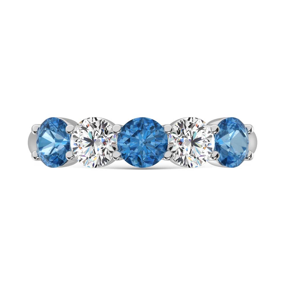 14K White Gold 1 Ct.Tw. 5 Stone Alternate White and Blue Lab Grown Diamond Band