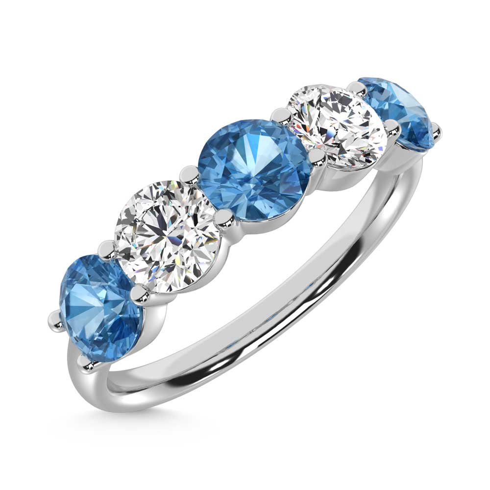 14K White Gold 1 Ct.Tw. 5 Stone Alternate White and Blue Lab Grown Diamond Band