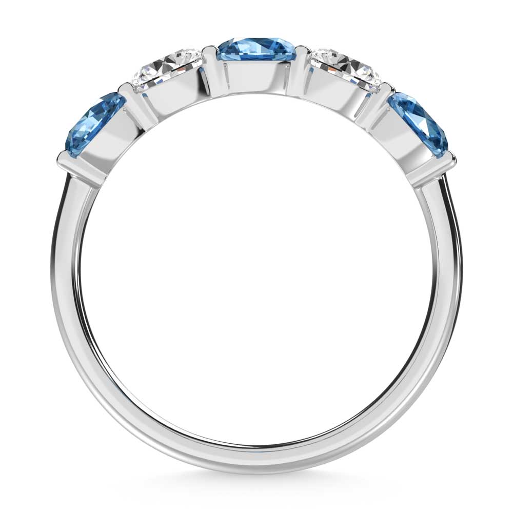 14K White Gold 1 Ct.Tw. 5 Stone Alternate White and Blue Lab Grown Diamond Band