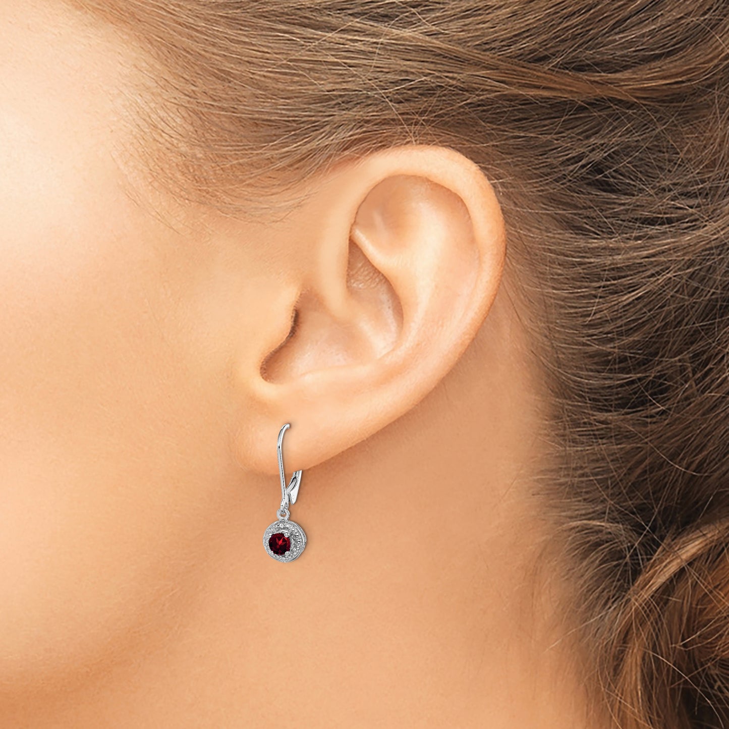 Sterling Silver Rhodium-plated Diam. & Garnet Earrings