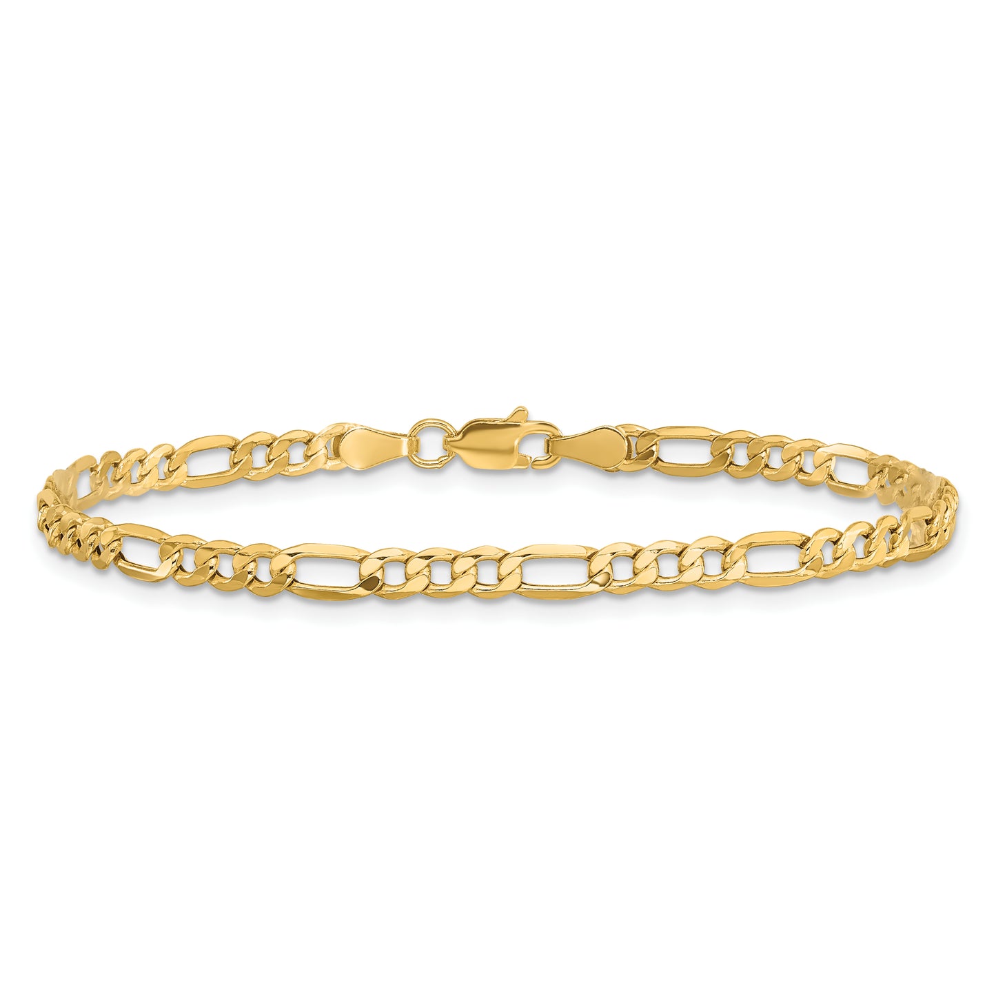 10K Gold 3.5mm Semi-Solid Figaro Bracelet 8"