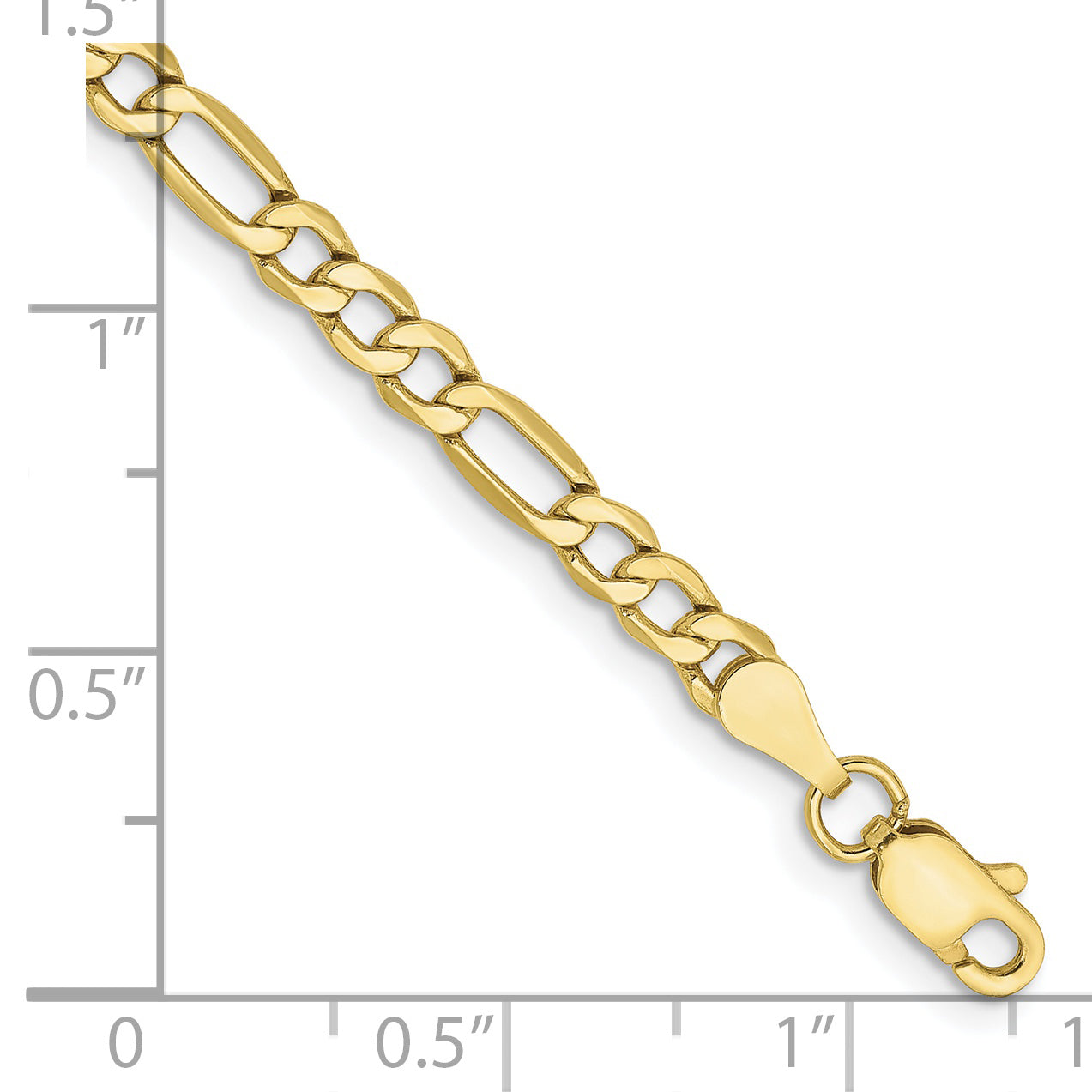 10K Gold 3.5mm Semi-Solid Figaro Bracelet 8"