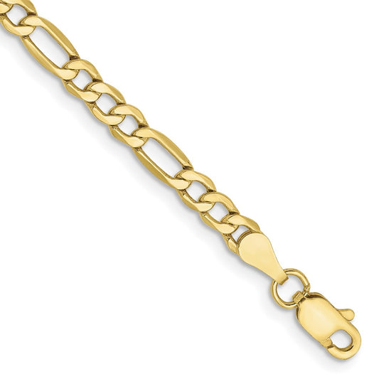 10K Gold 3.5mm Semi-Solid Figaro Bracelet 8"