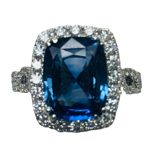 RING, 18KW, SAPPHIRE, CUSH, 12x9mm, CEYLON