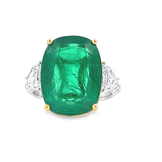 RING, 18KTT, EMERALD, CUSH