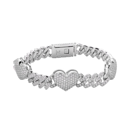 S.Silver Round Moissanite Cuban Heart Link Designer 7.5 Inch Bracelet RP 5-5/8 Cttw