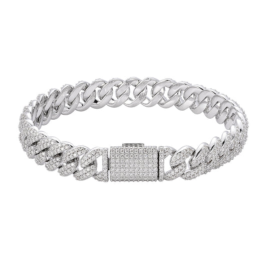 S.Silver Moissanite 10mm Cuban Bracelet 8 Inch RP+GP 5-1/10 Cttw