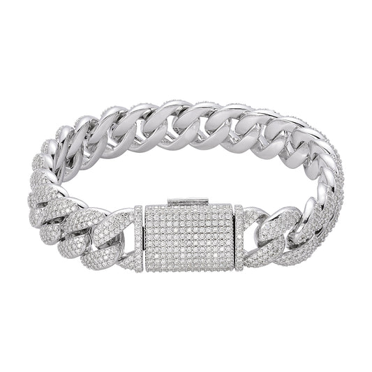 S.Silver Round Moissanite 15mm Cuban 8.50 Inch Bracelet RP 11-3/4 Cttw
