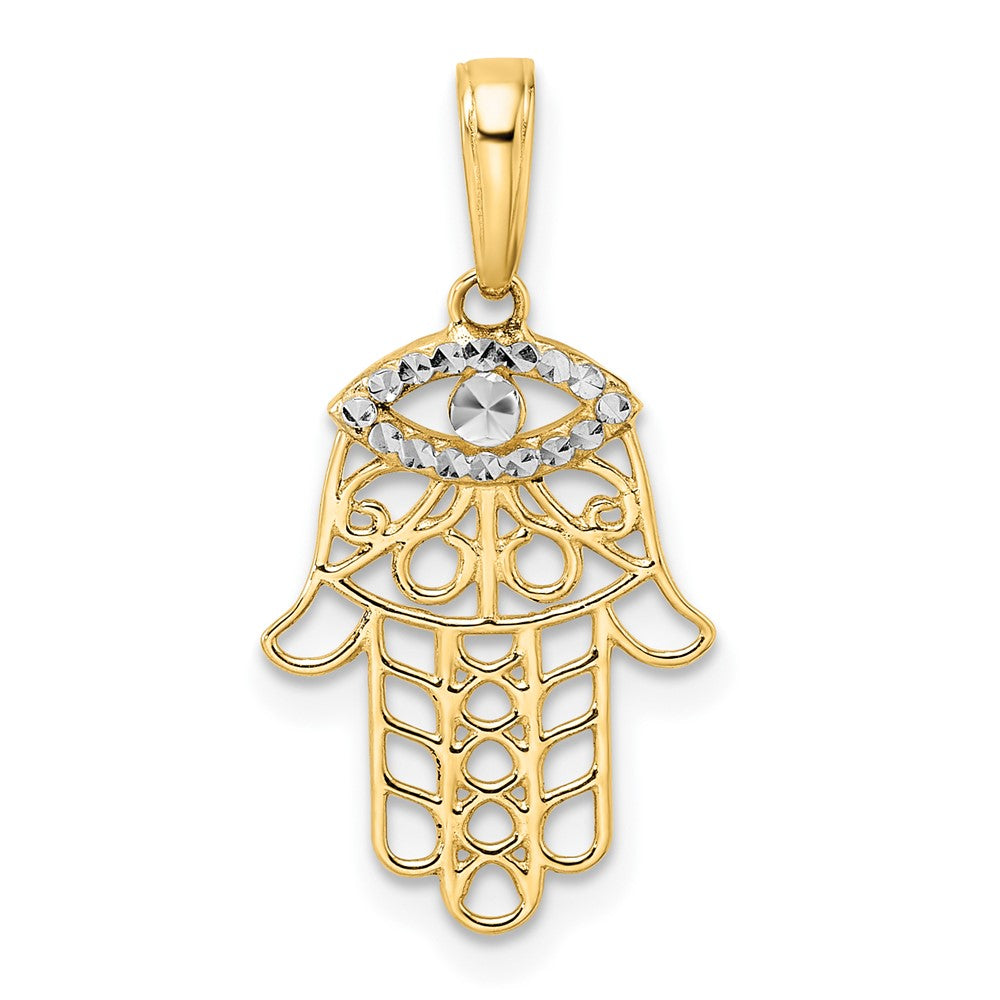 14k & White Rhodium D/C Evil Eye Hamsa Pendant