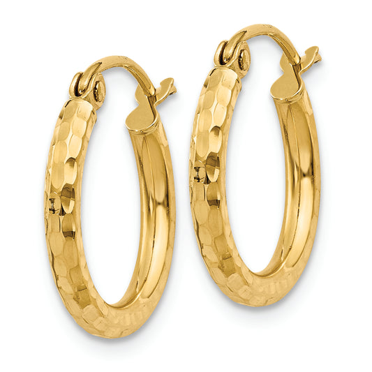 14k Diamond-cut 2mm Round Tube Hoop Earrings